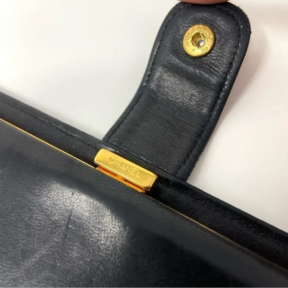 Chanel Vintage Black Lambskin CC Long Wallet – 90s, Authentic, Made In France